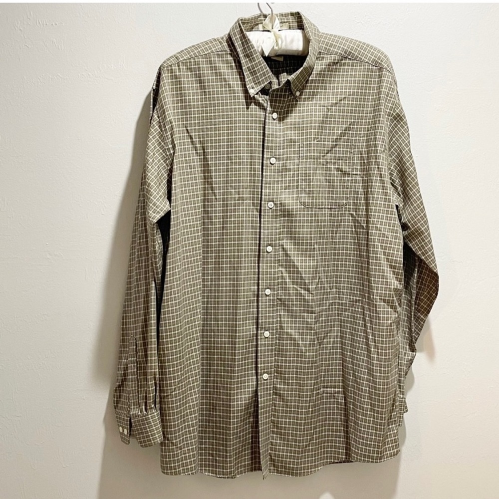 LL BEAN Men’s Green Wrinkle Resistant Plaid LS Button Up Shirt Sz XXL Reg